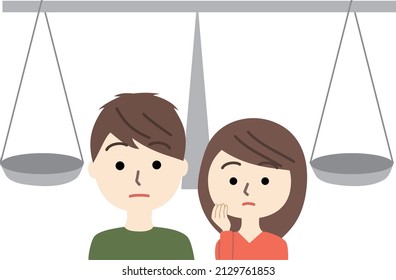 A couple who thinks on a balance and is worried
