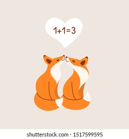 Couple of wild animals, loving couple. Decorative greeting card - wedding invitation with fox.