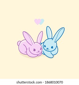 Couple of wild animals, loving couple. Decorative greeting card  with bunnies.