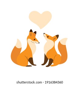 Couple of wild animals, loving couple. Decorative greeting card - wedding invitation with fox.