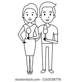 couple with wine cups characters