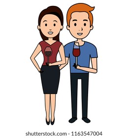 couple with wine cups characters