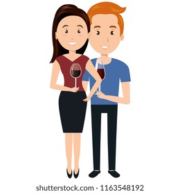 couple with wine cups characters