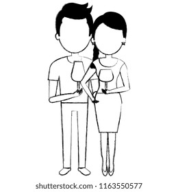 couple with wine cups characters