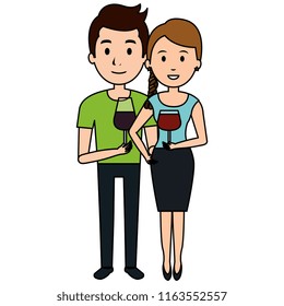 couple with wine cups characters