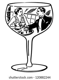 Couple In Wine Glass - Retro Clipart Illustration