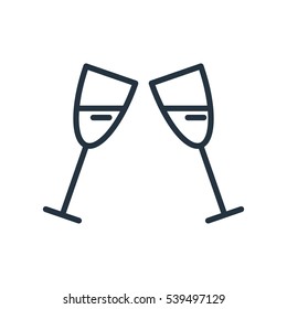 couple wine glasses line web icons on white background