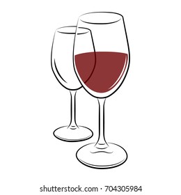 Couple wineglasses with one empty. Hand drove style