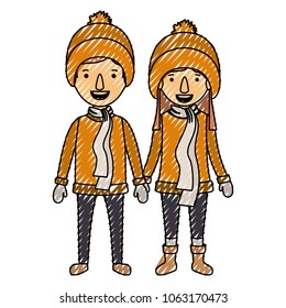 couple with winter clothes characters
