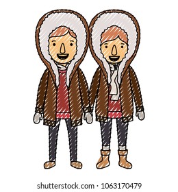 couple with winter clothes characters