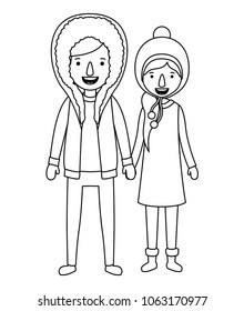 couple with winter clothes characters