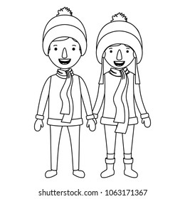 couple with winter clothes characters