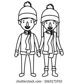 couple with winter clothes characters
