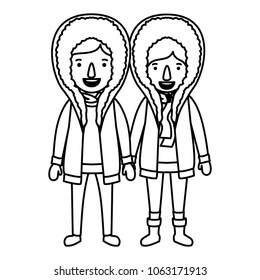 couple with winter clothes characters