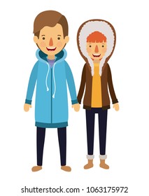 couple with winter clothes characters