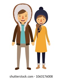 couple with winter clothes characters