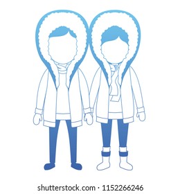 couple with winter clothes characters