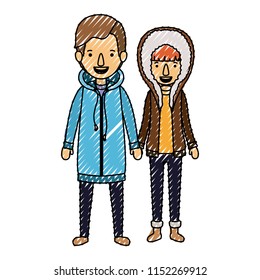 couple with winter clothes characters