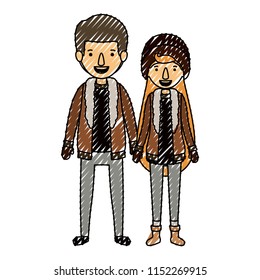 couple with winter clothes characters
