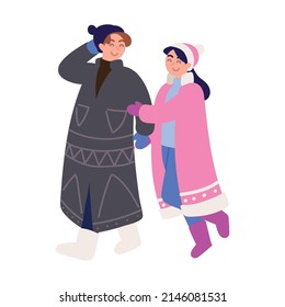 couple with winter clothes icon