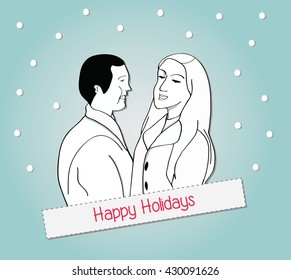 couple in winter, happy holidays