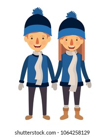 couple with winter suit characters