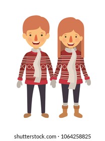 couple with winter suit characters