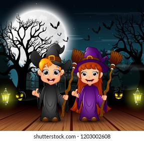 Couple witch celebration halloween day in the night