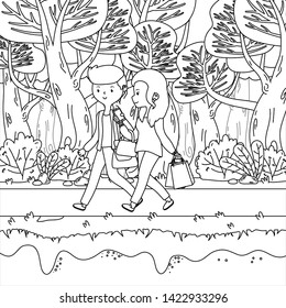 Couple of woman and man cartoon design