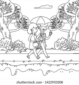 Couple of woman and man cartoon design