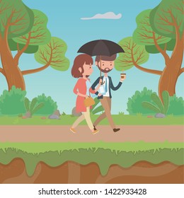 Couple of woman and man cartoon design
