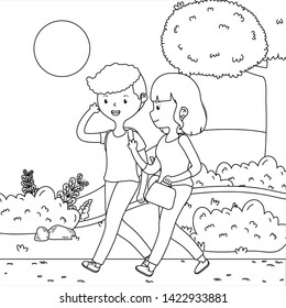 Couple of woman and man cartoon design