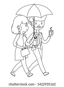Couple of woman and man cartoon design