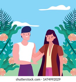 Couple of woman and man cartoon design