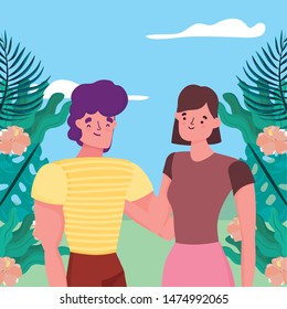 Couple of woman and man cartoon design