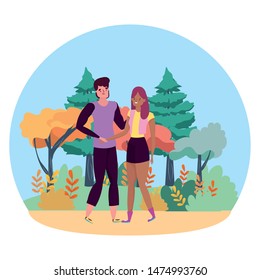 Couple of woman and man cartoon design