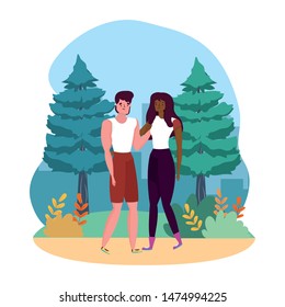 Couple of woman and man cartoon design