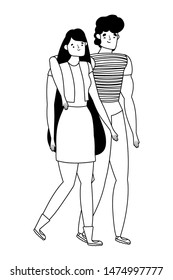 Couple of woman and man cartoon design