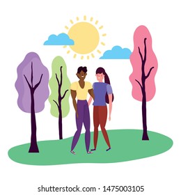 Couple of woman and man cartoon design