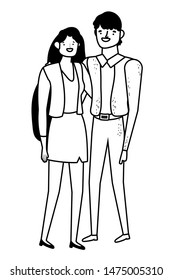 Couple of woman and man cartoon design