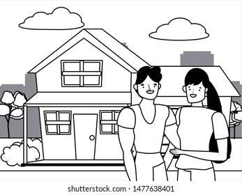 Couple of woman and man cartoon design vector illustration