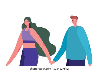 Couple of woman and man cartoon with sportswear design, Relationship love and romance theme Vector illustration