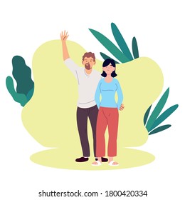 Couple of woman and man cartoons with leaves design, Relationship love and romance theme Vector illustration