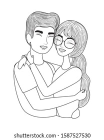 Couple of woman and man drawing design, Relationship love valentines day romance holiday and together theme Vector illustration