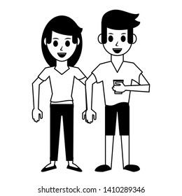 couple woman and man drinking coffee cartoon vector illustration graphic design