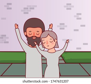 Couple of woman and man in front of wall design, Relationship love and romance theme Vector illustration