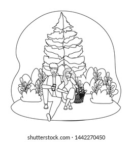 Couple of woman and man having picnic design