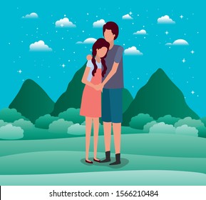 Couple of woman and man at night design, Relationship love romance holiday and together theme Vector illustration