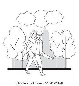 Couple of woman and man in the park design