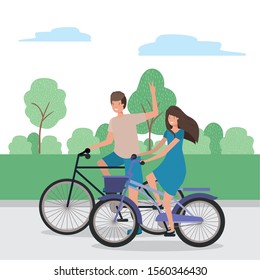 Couple of woman and man riding bikes design, Relationship love romance holiday and together theme Vector illustration